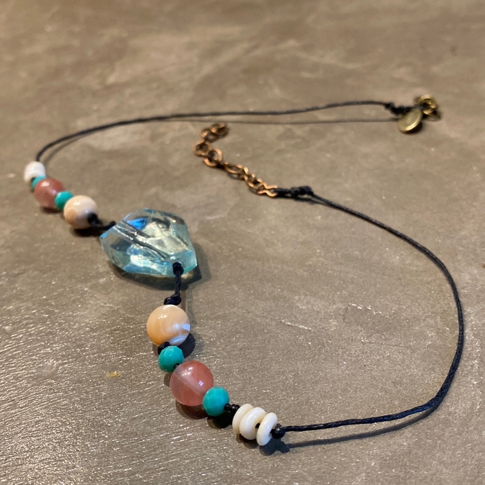 ARTISAN Beaded Statement Necklace Rose Quartz, Shell, MOP, Turquoise Czech Glass